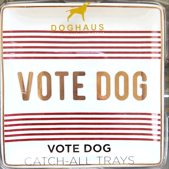 DOGHAUS Vote Dog Set of 3 Catch-All Trays Trinket Jewelry Keys Red White Blue - Picture 1 of 14